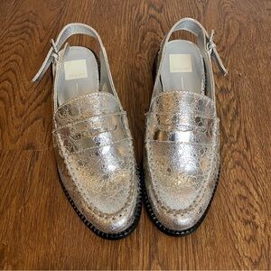 Dolce Vita Hardi Metallic Silver Slingback Penny Loafers Size 9